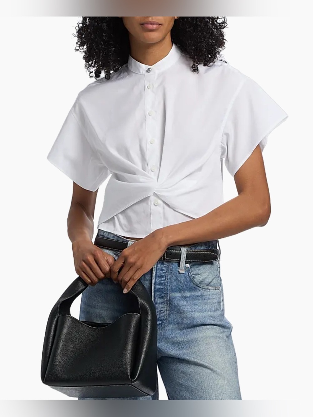 Rag & Bone Gretchen Poplin Twisted Shirt, White Collared Cropped Shirt Sz 0